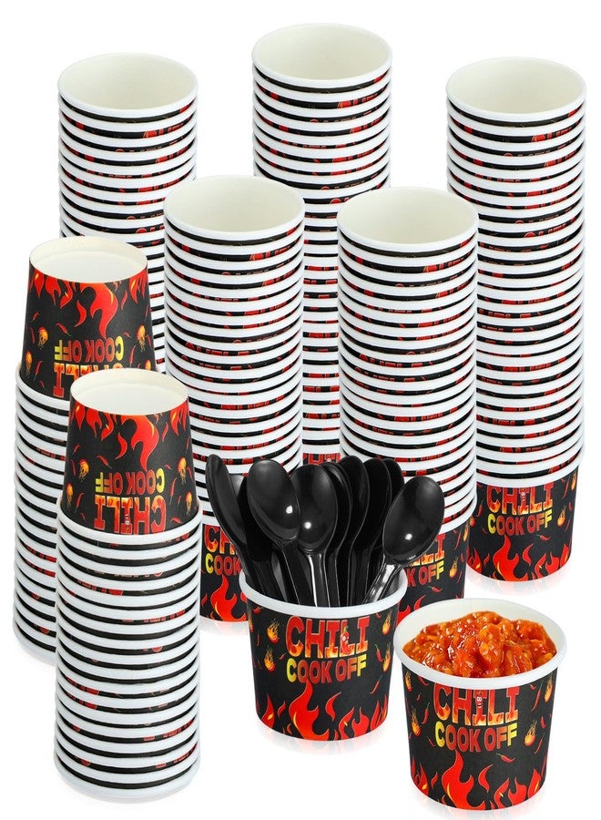 Foxtell 400 Pcs Chili Cook Off Party Decorations Include 5 oz Chili Cook off Tasting Cups and Plastic Spoon for Competition Mexican Party cooking Supplies (200 cups & 200 spoons) - Image 1