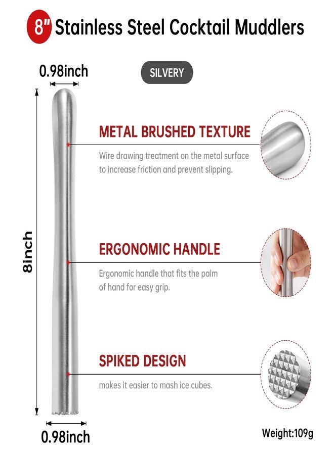 قطعة واحدة من أدوات تحضير الكوكتيلات المصنوعة من الفولاذ المقاوم للصدأ، أداة لتحضير الموهيتو، أداة لسحق الكوكتيلات، أداة لسحق القهوة، أداة لسحق الفواكه، أعواد تقليب بنكهة النعناع، أداة لتحضير الويسكي المهروس، أداة لتحضير كوكتيل أولد فاشون - Image 2