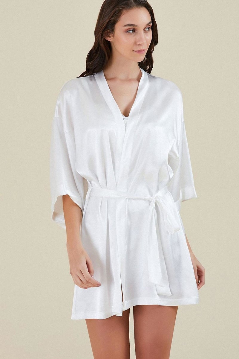KOM Kimono Collar Long Sleeve Mini Women's Dressing Gown Sofia Dressing Gown - Image 1