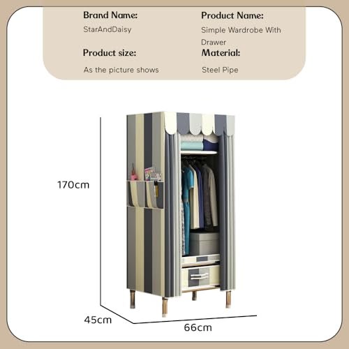 StarAndDaisy Breathable Fabric, Alloy Steel Kids FoldableWardrobe with Cover & Drawers Almirah for Clothes, Accessories/Space-Saving Closet with Side Pockets & Hanging Rod (Elegance), Multicolour - Image 5