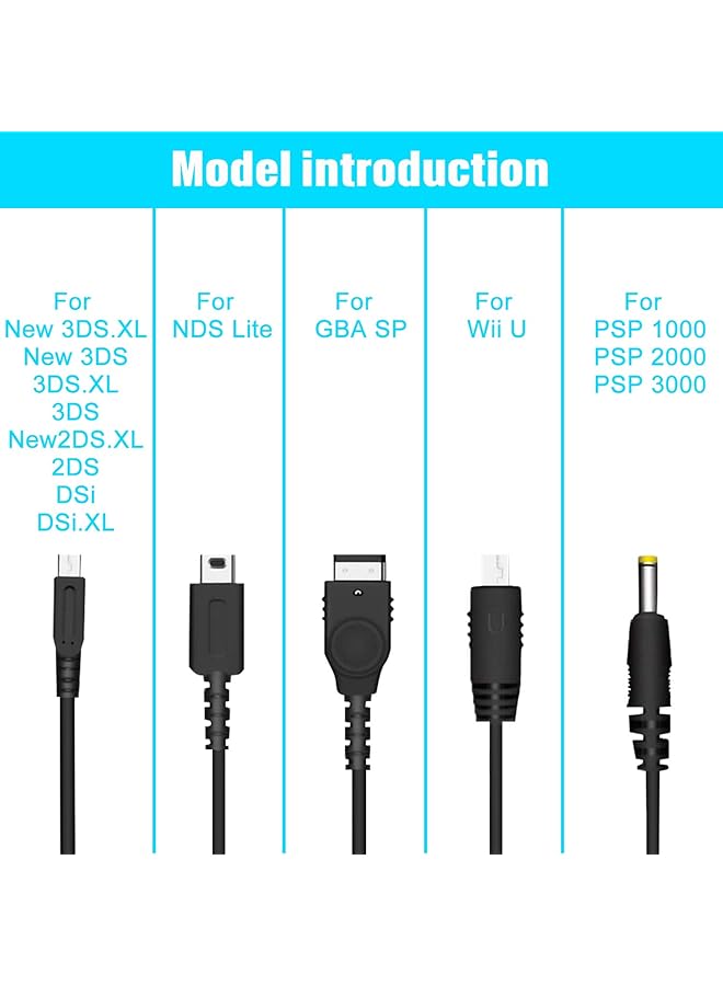 Xahpower 5 In 1 Usb Charger Cable For Nintendo Nds/Wii U/New 3Ds 3Ds 2Ds Dsi Nds/Gba Sp Psp 1000 3000 - Image 2