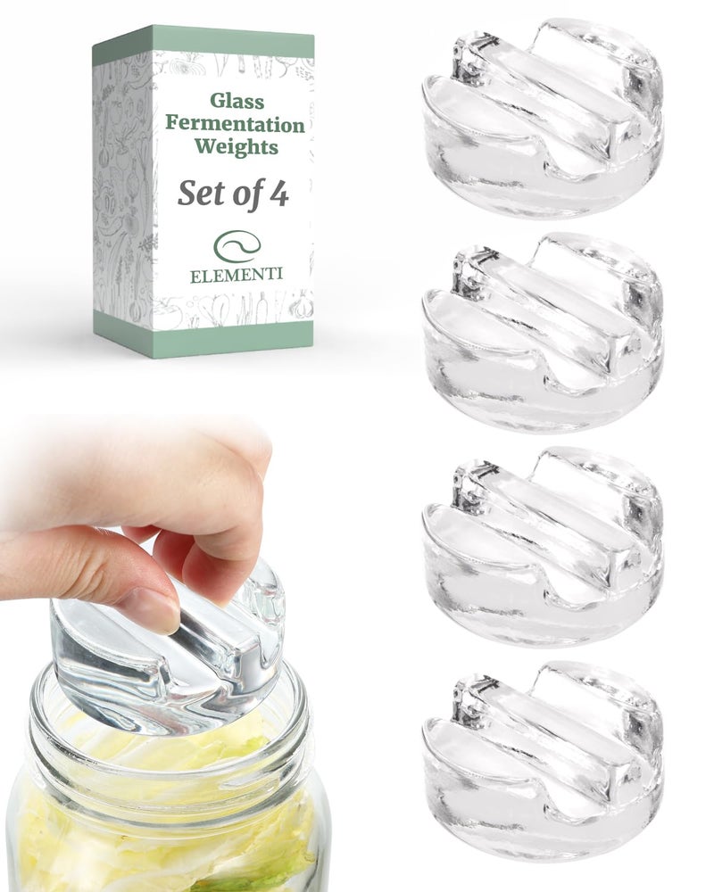 Elementi Fermentation Weight Set of 4 - Easy to Use Glass Fermenting Weights, Perfect Fit for Wide Mouth Mason Jars, Highly Durable Soda-Lime Glass Fermentation Kit for Sauerkraut, Kimchi & More - Image 1