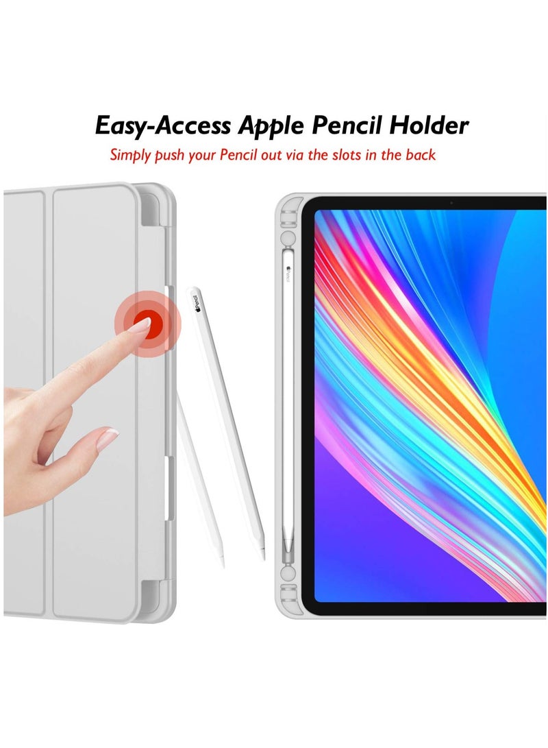 MIGOFAST iPad Pro 12.9 Case 2022(6th Gen)/2021(5th Gen) with Pencil Holder [Support iPad 2nd Pencil Charging/Pair Trifold Stand Smart Case with Soft TPU Back Auto Wake/Sleep Silver Gray - Image 4