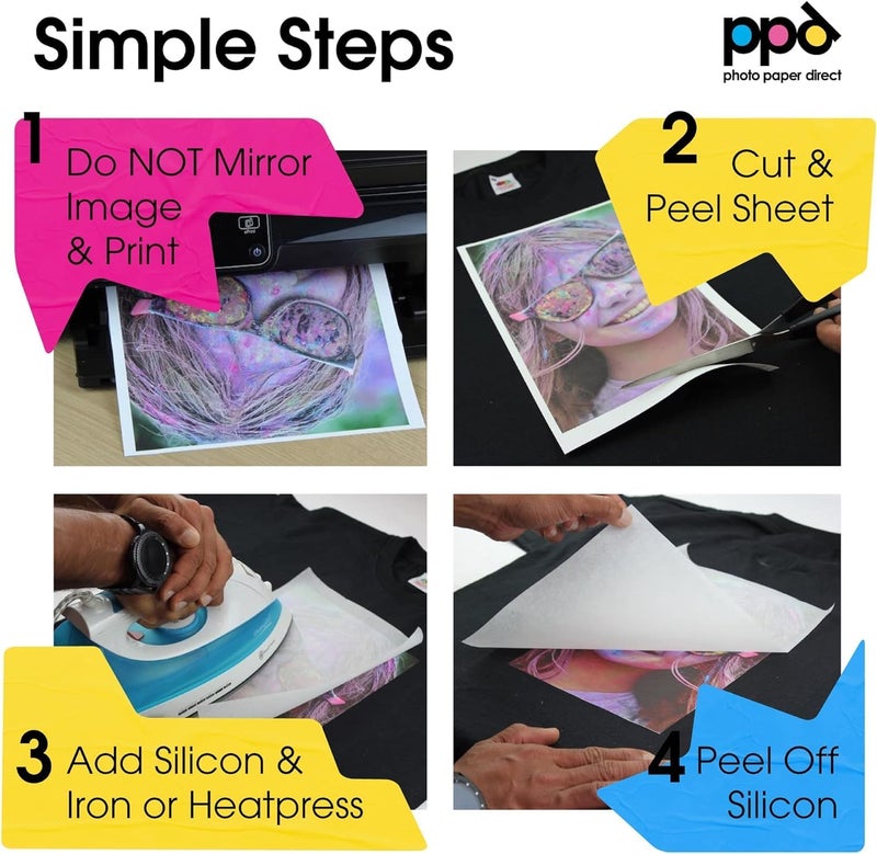 PPD 10 Sheets 8.5x11" - Inkjet Iron-on Heat Transfer Vinyl Paper for Black & Dark Fabric and T-Shirts - Premium - PPD-4-10 - Image 4