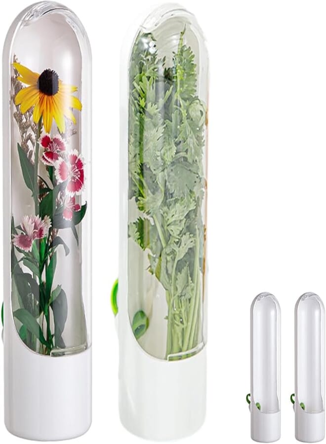 PUXING 2pcs Herb Saver for Refrigerator Herb Saver Pod Asparagus Container For Fridge Cilantro Containers for Refrigerator Herb Keeper for Cilantro, Parsleys(COLOR:white+transparent)