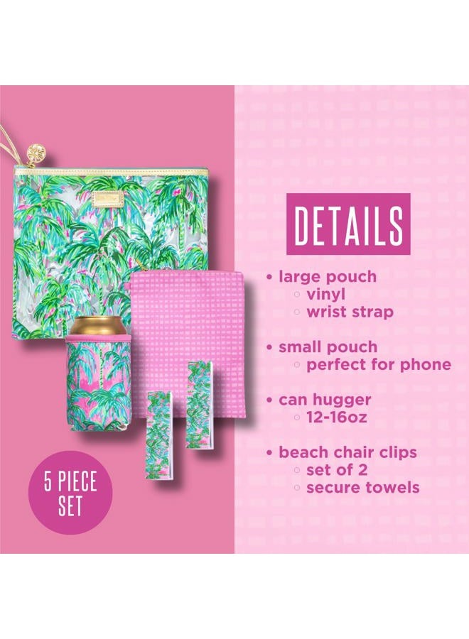 Lilly Pulitzer حقيبة شاطئ مقاومة للماء من الفينيل - تشمل حامل مشروبات، حقيبة بسحاب، ومشابك منشفة، من وجهات رائعة - Image 3