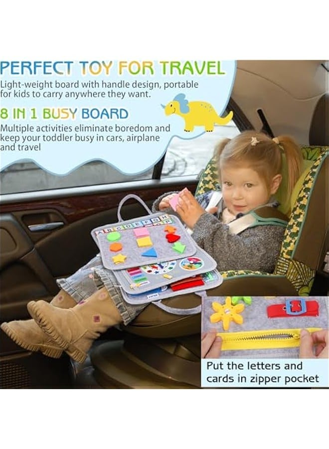 Toddler Busy Board Montessori Toys for Boys Girls, Sensory Board Educational Activities for Learning Fine Motor Skills, Birthday Gifts for Toddlers, Travel Toys for Airplane Car,Grey Dinosaur - Image 4