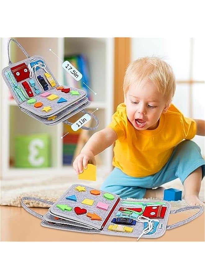 Toddler Busy Board Montessori Toys for Boys Girls, Sensory Board Educational Activities for Learning Fine Motor Skills, Birthday Gifts for Toddlers, Travel Toys for Airplane Car,Grey Dinosaur - Image 5
