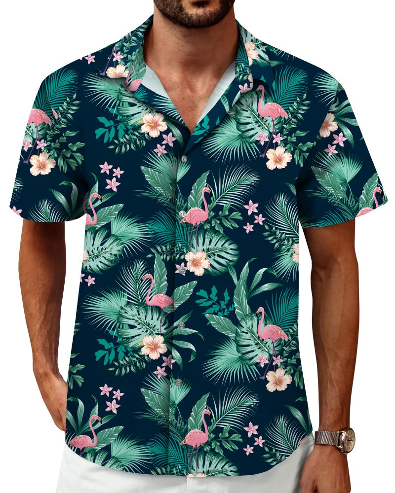 Mizvsitrd Hawaiian Shirt for Men, Men's Hawaiian Shirts Short Sleeve Tropical Shirts for Mens Vacation Shirts Flamingo Shirt for Beach, Luau, Cruise, Flamingo Green, Large - Image 1