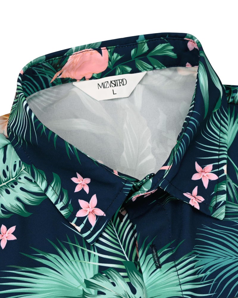 Mizvsitrd Hawaiian Shirt for Men, Men's Hawaiian Shirts Short Sleeve Tropical Shirts for Mens Vacation Shirts Flamingo Shirt for Beach, Luau, Cruise, Flamingo Green, Large - Image 4