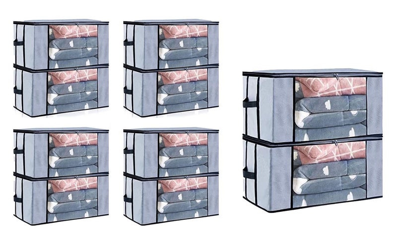 STORE MORE Non Woven Foldable Underbed Storage Bag Wardrobe Organizer Blanket Storage Bag for Comforter Blanket Cover Saree Clothing Bedding with Transparent Window and Zip Closer Grey Pack of 10 - Image 1