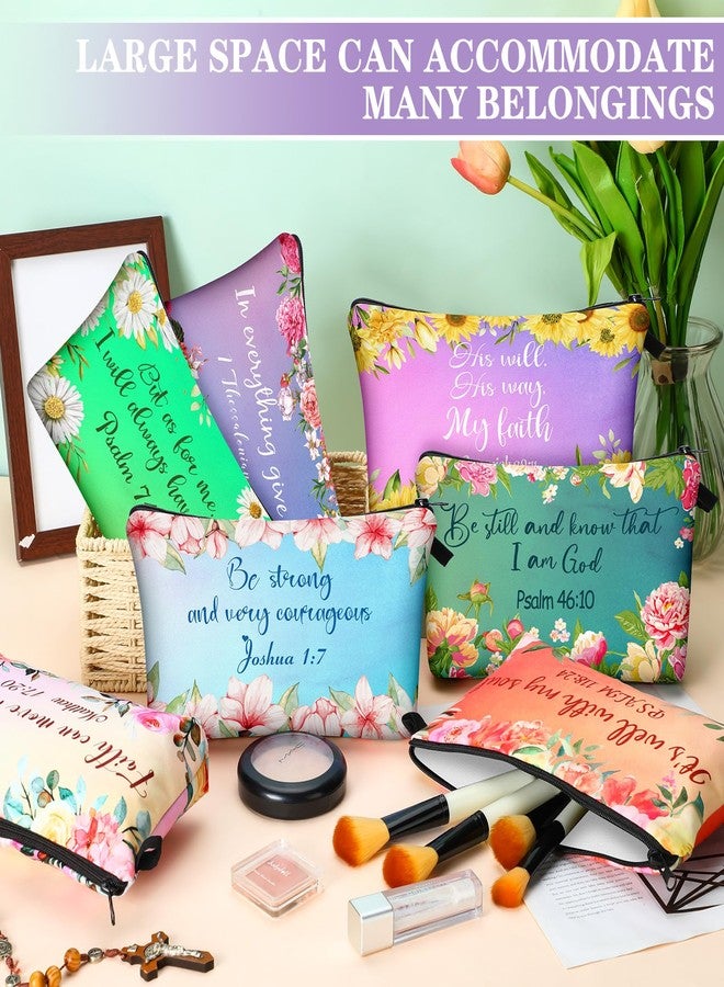 Chunful 12 Pcs Inspirational Christian Gifts Religious Makeup Bags Bulk for Women Bible Verse Flower Cosmetic Bag Thanksgiving Christmas Gift for Church Ladies, 7.48 x 4.72 Inch(Stylish) - Image 5