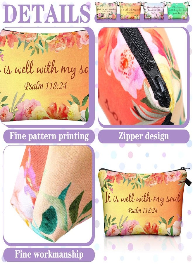 Chunful 12 Pcs Inspirational Christian Gifts Religious Makeup Bags Bulk for Women Bible Verse Flower Cosmetic Bag Thanksgiving Christmas Gift for Church Ladies, 7.48 x 4.72 Inch(Stylish) - Image 2