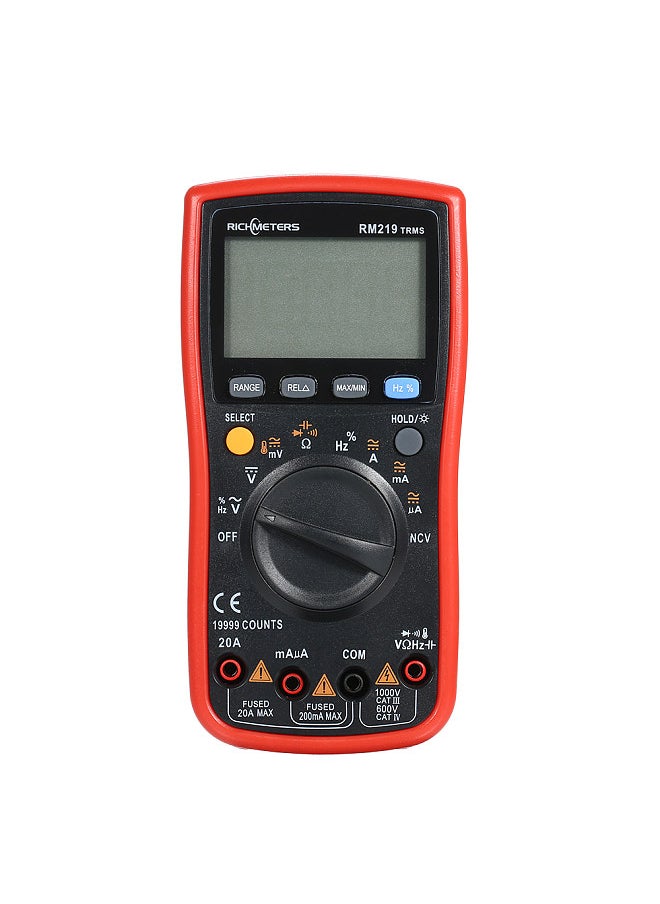 RM219 True-RMS 19999 Counts Auto Range Digital Multimeter NCV Frequency Auto Power off AC DC Voltage Ammeter Current Ohm Transistor Tester