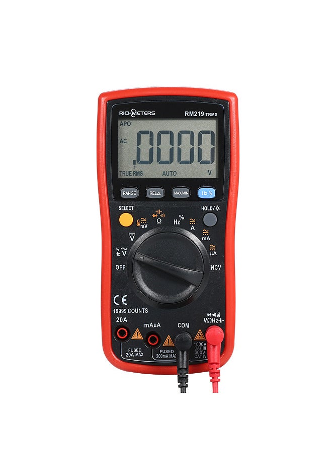 RM219 True-RMS 19999 Counts Auto Range Digital Multimeter NCV Frequency Auto Power off AC DC Voltage Ammeter Current Ohm Transistor Tester