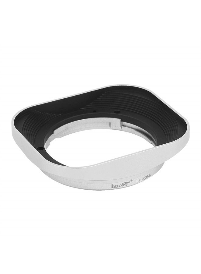 Haoge LH-X35S Bayonet Square Metal Lens Hood for Fujifilm Fuji Fujinon XF 35mm F2 R WR XF35mmF2, XF 23mm f2 R WR XF23mmF2 and XC 35mm F2 XC35mmF2 Lens Replace LH-XF35-2 Silver - Image 1