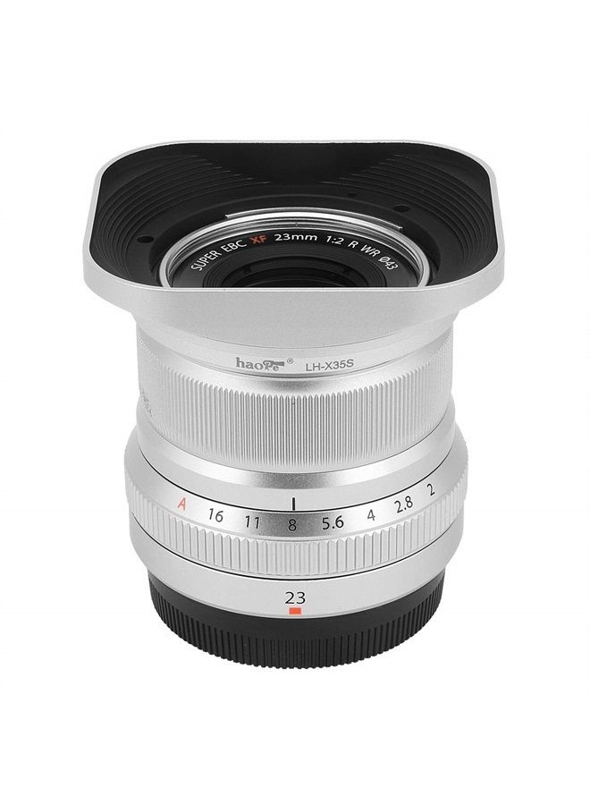 Haoge LH-X35S Bayonet Square Metal Lens Hood for Fujifilm Fuji Fujinon XF 35mm F2 R WR XF35mmF2, XF 23mm f2 R WR XF23mmF2 and XC 35mm F2 XC35mmF2 Lens Replace LH-XF35-2 Silver - Image 4