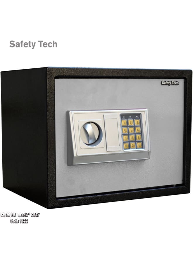 Safety Tech Digital Personal Home Safe – Equipped with a digital locking system + security lock with 2 emergency keys. Dimensions: 38 x 30 x 30 cm. Suitable for storing cash, important documents, and jewelry. Robust design. Gray. - Image 4