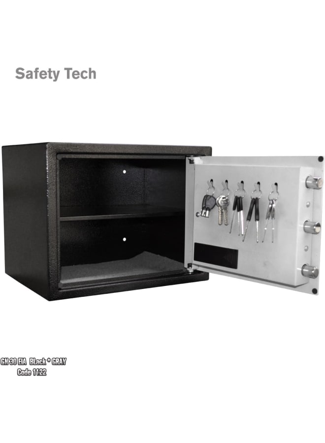 Safety Tech Digital Personal Home Safe – Equipped with a digital locking system + security lock with 2 emergency keys. Dimensions: 38 x 30 x 30 cm. Suitable for storing cash, important documents, and jewelry. Robust design. Gray. - Image 3