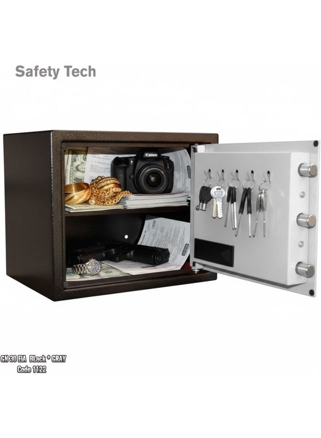 Safety Tech Digital Personal Home Safe – Equipped with a digital locking system + security lock with 2 emergency keys. Dimensions: 38 x 30 x 30 cm. Suitable for storing cash, important documents, and jewelry. Robust design. Gray. - Image 2