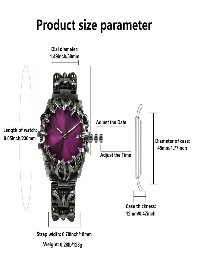 BARAMON Watch for Men Retro Fashion Vintage Wristwatch Casual Gothic Steampunk Quartz Analog Hand Watches Hip Hop Cool Alien Y2K Male Clock, Purple - Image 4