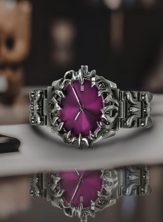 BARAMON Watch for Men Retro Fashion Vintage Wristwatch Casual Gothic Steampunk Quartz Analog Hand Watches Hip Hop Cool Alien Y2K Male Clock, Purple - Image 2