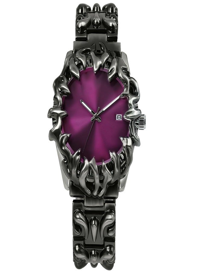 BARAMON Watch for Men Retro Fashion Vintage Wristwatch Casual Gothic Steampunk Quartz Analog Hand Watches Hip Hop Cool Alien Y2K Male Clock, Purple - Image 1