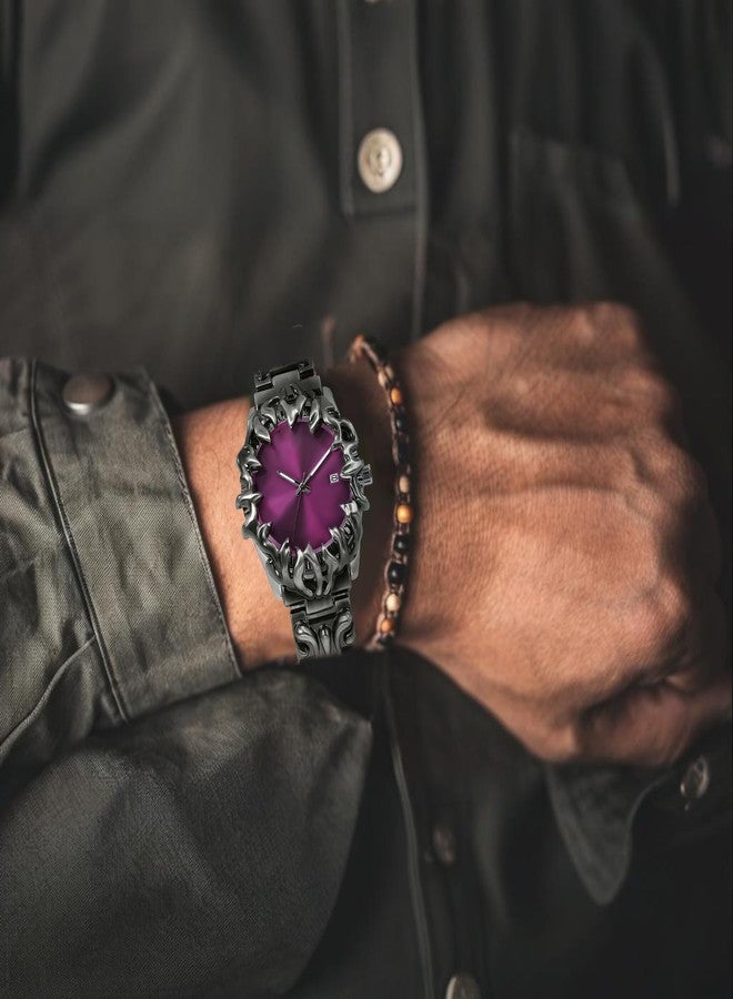 BARAMON Watch for Men Retro Fashion Vintage Wristwatch Casual Gothic Steampunk Quartz Analog Hand Watches Hip Hop Cool Alien Y2K Male Clock, Purple - Image 5