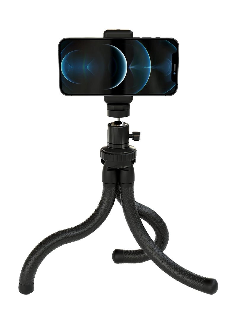 LIXES - Phone Tripod - iPhone Tripod Stand - Adjustable Mini Tripod Stand - Cell Phone Tripod with Universal Mount for All Smartphones and Digital Cameras, Black - Image 1