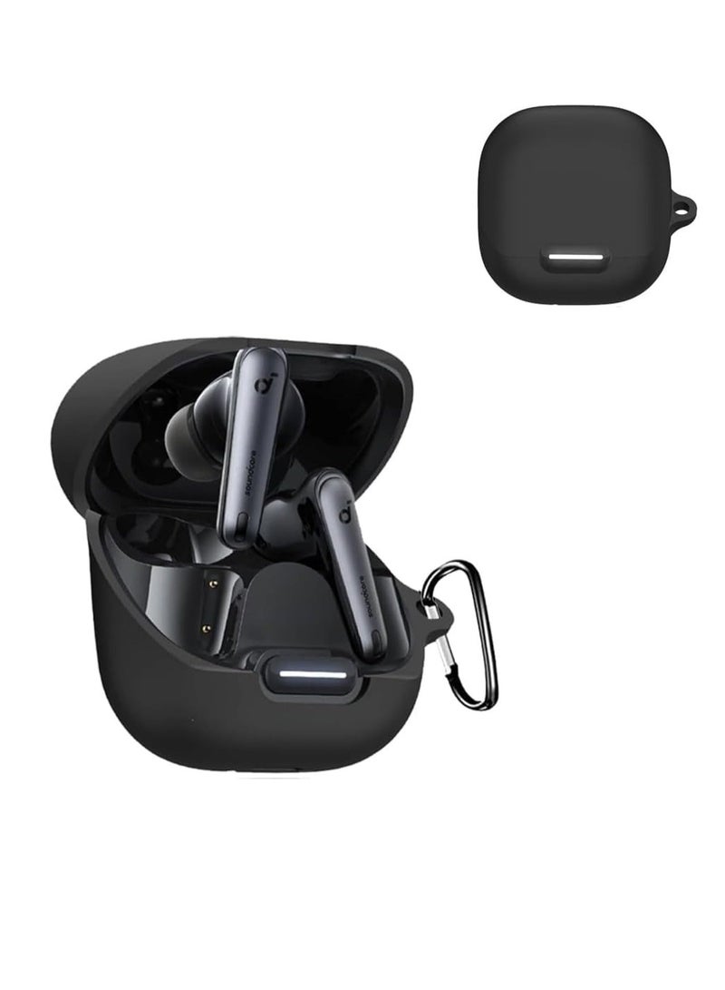 Silicone Case Compatible with Anker Soundcore Liberty 4 NC Earbuds, Soft Silicone Protective Case Cover, Shockproof Sleeve with Carabiner (Black)