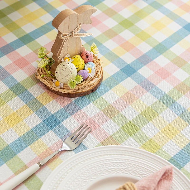 Jia le JIALE Easter Gingham Tablecloth for Rectangle Tables, Spring Buffalo Check Wrinkle Free Fabric Table Cloth, Plaid Table Cover for Kitchen Dinner Outdoor Birthday Party Decor, 52"x70", Yellow Green - Image 5