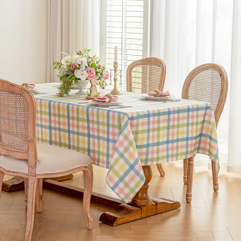 Jia le JIALE Easter Gingham Tablecloth for Rectangle Tables, Spring Buffalo Check Wrinkle Free Fabric Table Cloth, Plaid Table Cover for Kitchen Dinner Outdoor Birthday Party Decor, 52"x70", Yellow Green - Image 2