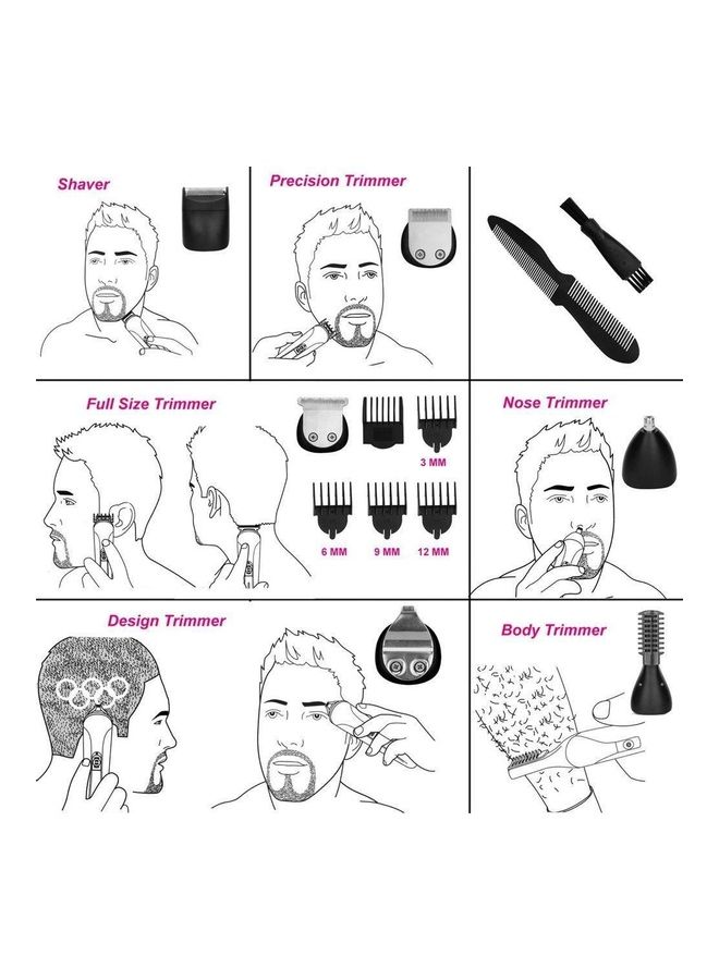 Kemei 600 Multifunctional Rechargeable Electric Hair Trimmer Grooming Kit Black - Image 3