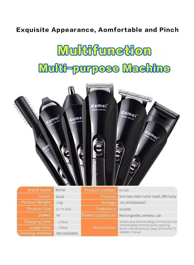 Kemei 600 Multifunctional Rechargeable Electric Hair Trimmer Grooming Kit Black - Image 2