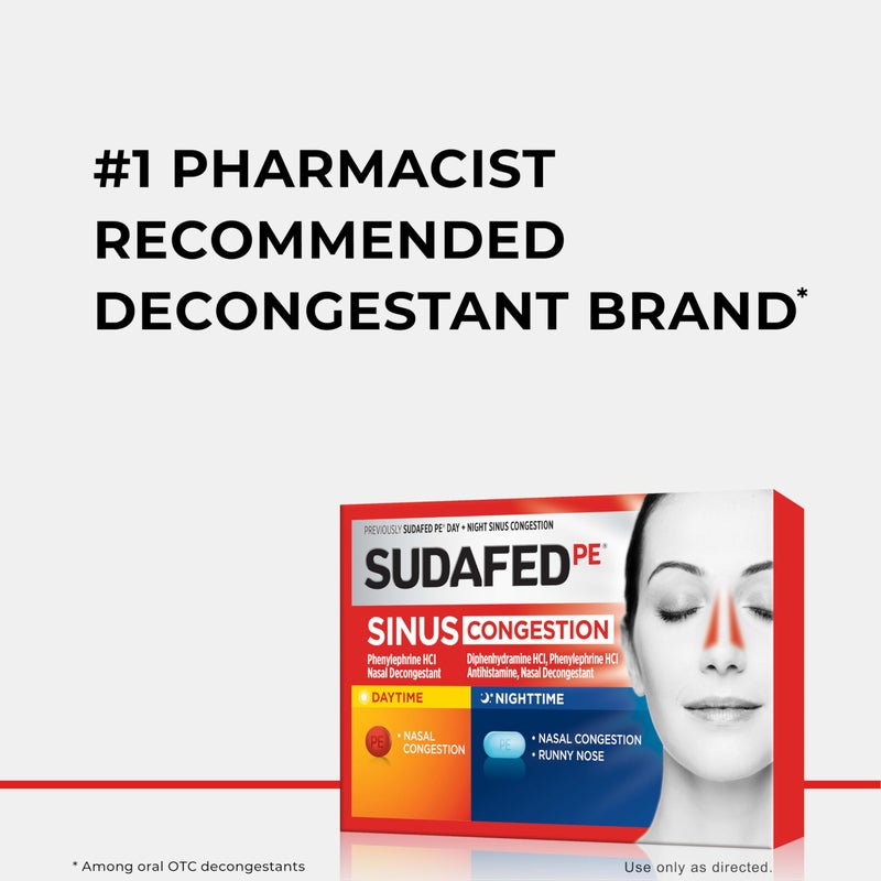 Sudafed أقراص سودافيد بي لعلاج احتقان الجيوب الأنفية خلال النهار والليل بتركيز أقصى من مزيل الاحتقان ومضاد الهيستامين مع فينيل إفرين هيدروكلوريد وديفينهيدرامين هيدروكلوريد، يساعد في ضغط الأنف والجيوب الأنفية والاحتقان، 20 حبة - Image 2