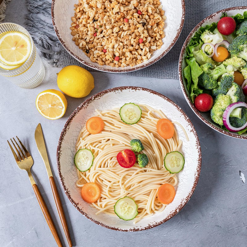 LEHAHA Farmhouse Pasta Bowls, Set of 6, White Melamine Rustic 42 oz Shallow Bowl, Large Salad Bowl, Deep Pasta plate, Dishwasher Safe Serving Bowls.â€¦ - Image 3