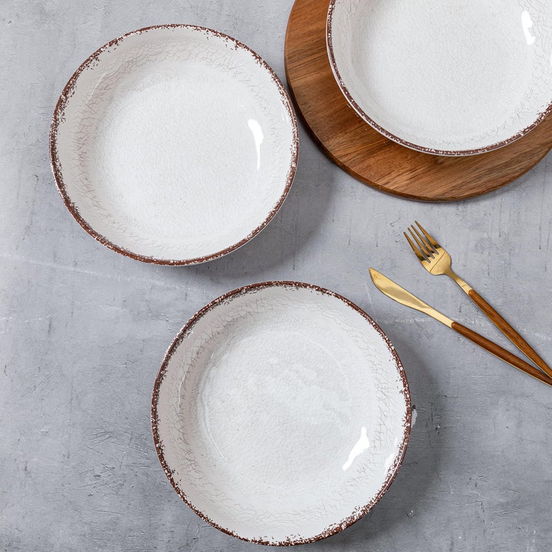 LEHAHA Farmhouse Pasta Bowls, Set of 6, White Melamine Rustic 42 oz Shallow Bowl, Large Salad Bowl, Deep Pasta plate, Dishwasher Safe Serving Bowls.â€¦ - Image 2