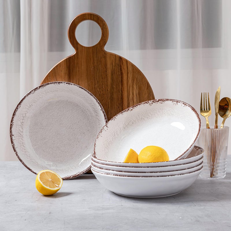 LEHAHA Farmhouse Pasta Bowls, Set of 6, White Melamine Rustic 42 oz Shallow Bowl, Large Salad Bowl, Deep Pasta plate, Dishwasher Safe Serving Bowls.â€¦ - Image 5