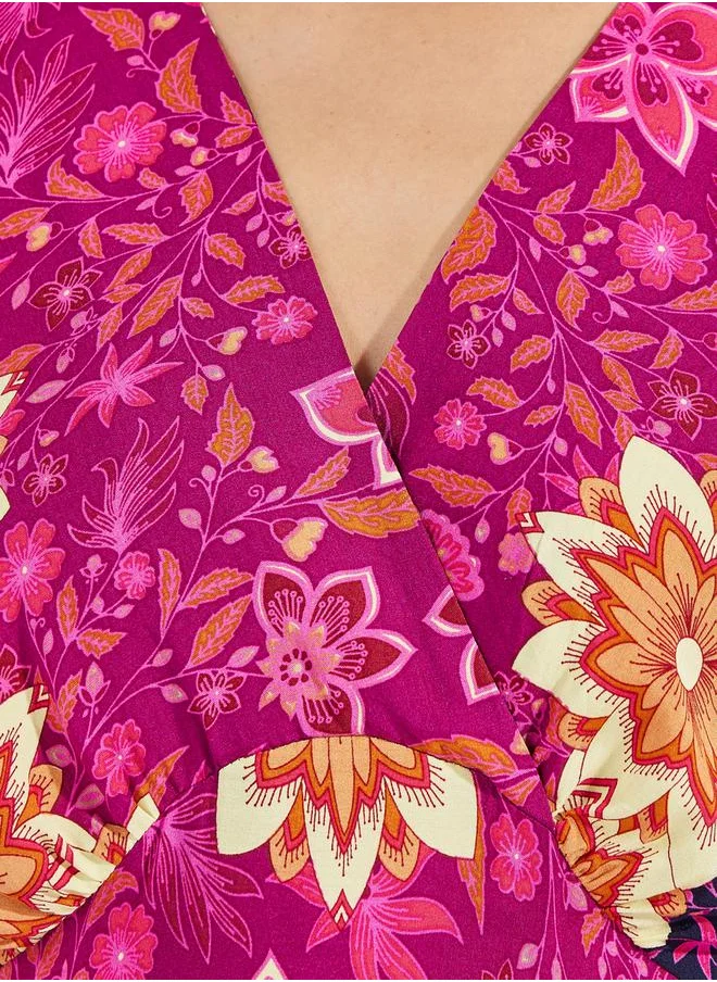ستايلي Floral Print 3/4 Sleeves Maxi Dress