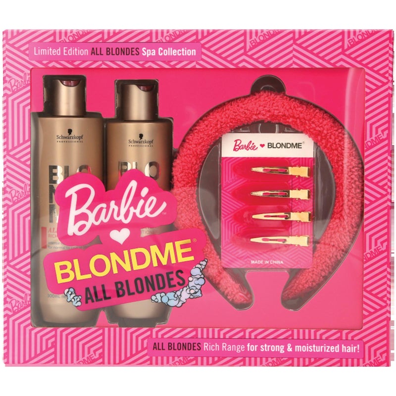 BlondMeÂ® x BARBIEâ„¢ Home Spa Collection â€“ All Blondes Kit - Nourishing and Hydrating Treatment for Shiny Hair â€“ Moisturizing Shampoo for Normal to Coarse Color Treated and Natural Blonde Hair - Image 1