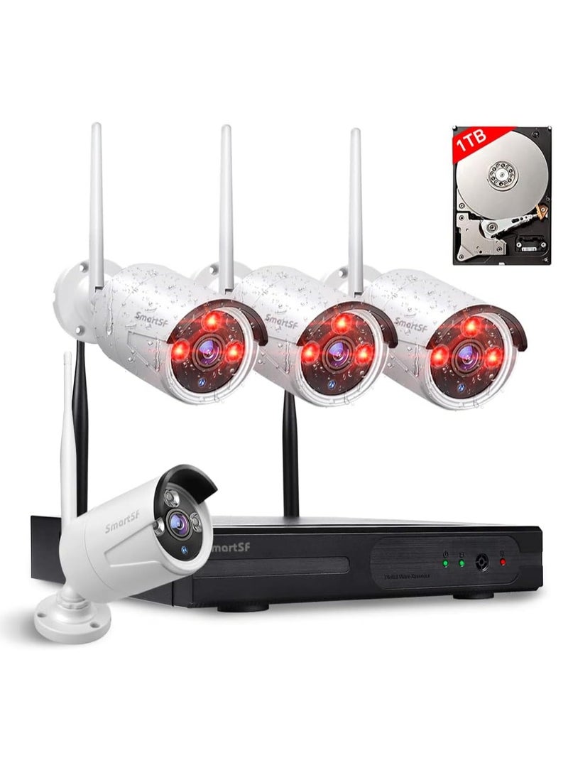 1080P Wifi NVR Surveillance Kit with 1TB Hard Drive,Wireless Security Camera System CCTV Surveillance Systems,(4) 2.0 MP 1080P Weatherproof Wireless Indoor Outdoor Bullet IP Cameras,Night Vision - Image 1