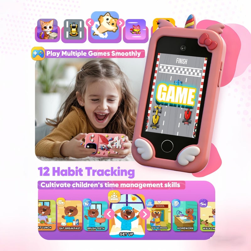 2 8 Inch Touchscreen Kids Phone Toy With Dual Cameras For Photos And Videos Music Playback Interactive Storybooks Creative Games Fun Entertaining Gift For Boys And Girls Blue - Image 4