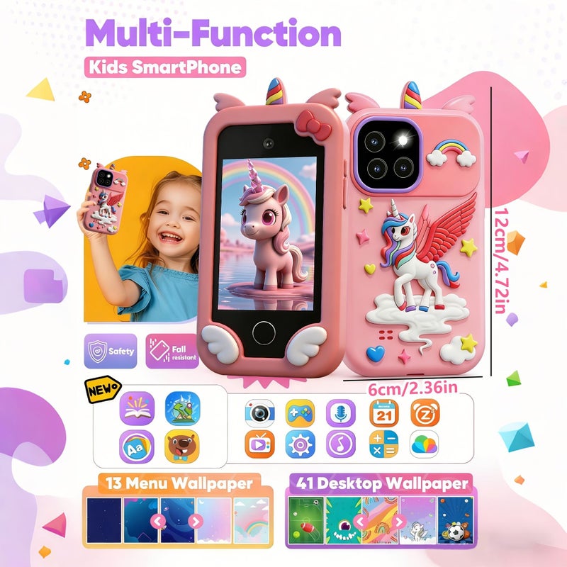 2 8 Inch Touchscreen Kids Phone Toy With Dual Cameras For Photos And Videos Music Playback Interactive Storybooks Creative Games Fun Entertaining Gift For Boys And Girls Blue - Image 2