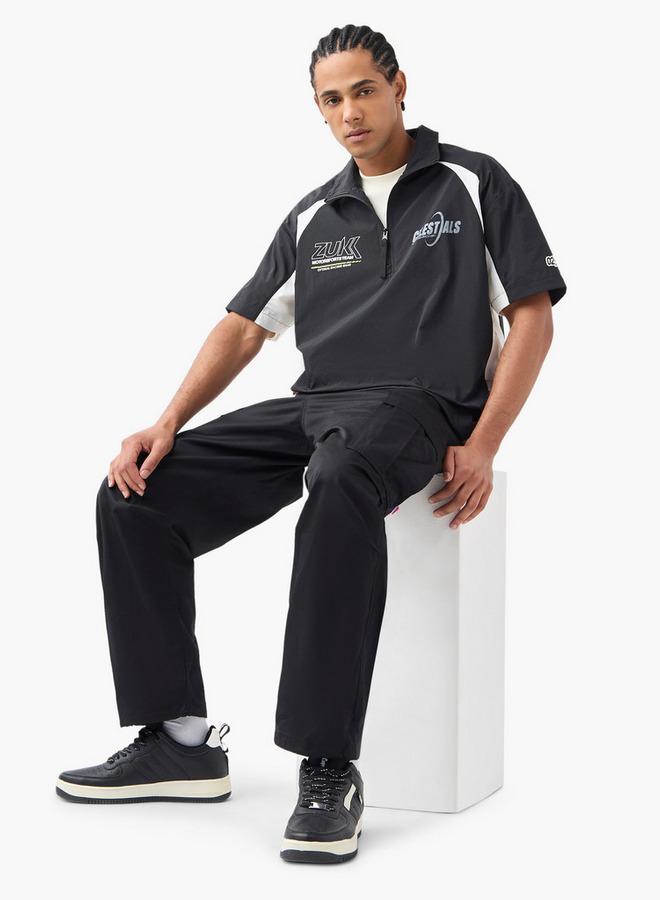 SP Characters Typographic Applique Cargo Pants with Pockets - Image 2