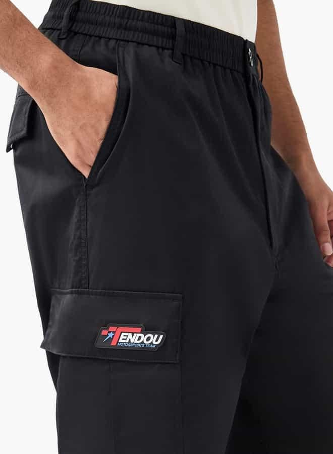 SP Characters Typographic Applique Cargo Pants with Pockets - Image 4