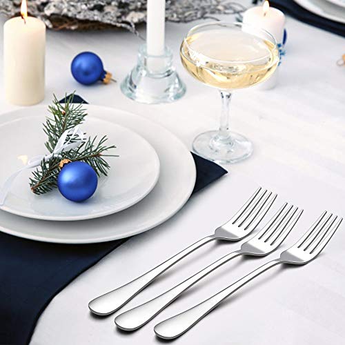 LIANYU Dinner Forks Set of 12, 8 Inches Large Stainless Steel Silver Forks, Metal Silverware Flatware Cutlery Set, Mirror Finish & Dishwasher Safe - Image 2