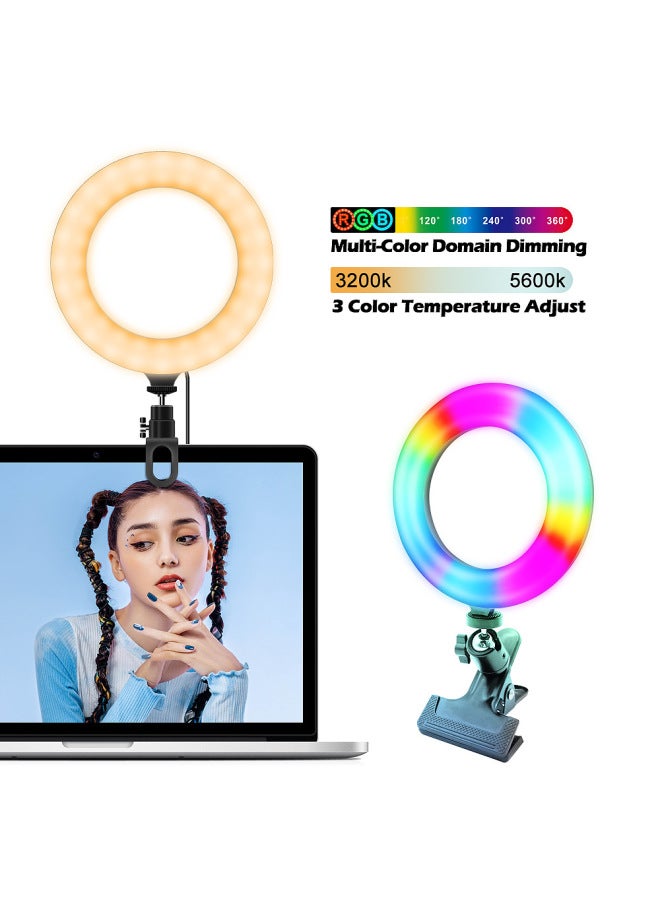 6 Inch Small Fill Light Computer Video Conference Rgb Ring Clip Network Teaching Notebook Led Live Light-Light Source Color:6 Inch RGB Colorful Desktop Live Light (clip)  - Image 2