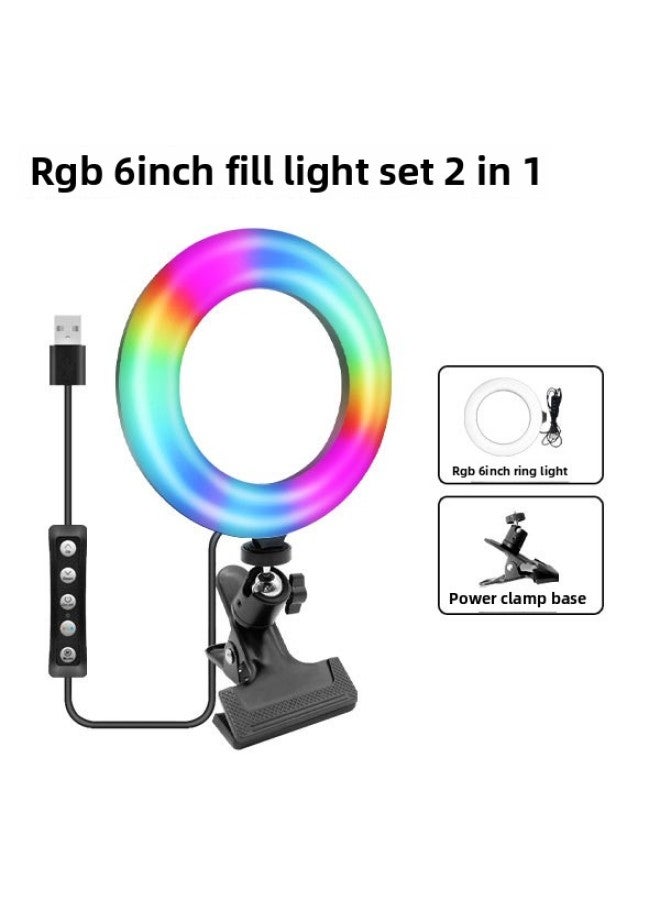 6 Inch Small Fill Light Computer Video Conference Rgb Ring Clip Network Teaching Notebook Led Live Light-Light Source Color:6 Inch RGB Colorful Desktop Live Light (clip)  - Image 1