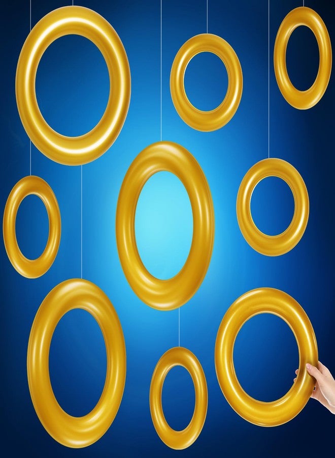 Hollowfly 6 Pcs Cartoon Party Decor Inflatable PVC Gold Rings Balloon, Cartoon Themed Birthday Party Supplies for Gamer's Birthday Decor Favors - Image 1