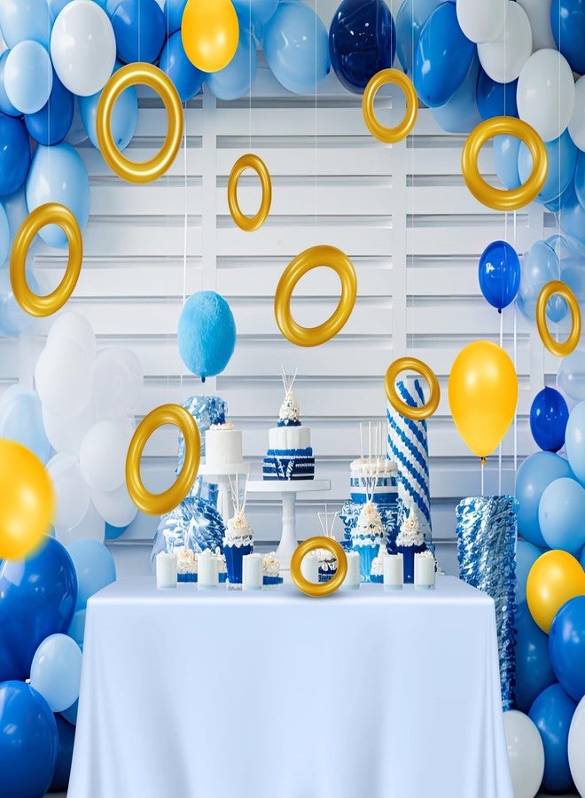 Hollowfly 6 Pcs Cartoon Party Decor Inflatable PVC Gold Rings Balloon, Cartoon Themed Birthday Party Supplies for Gamer's Birthday Decor Favors - Image 4